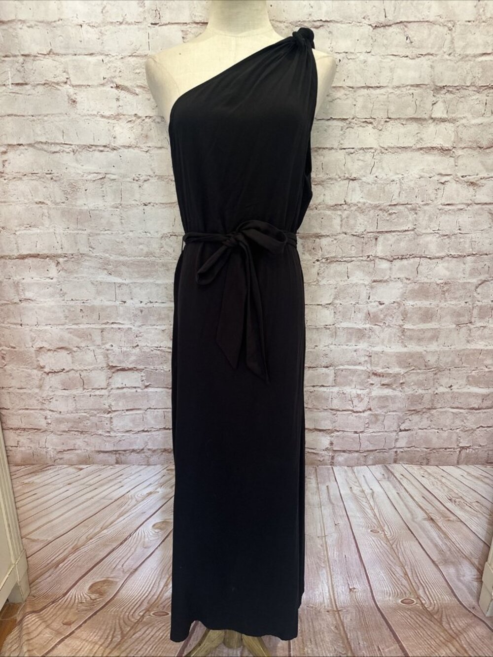 Antonio Melani  Size S Black Sleeveless One Shoulder Ties Belted Midi Dress NEW